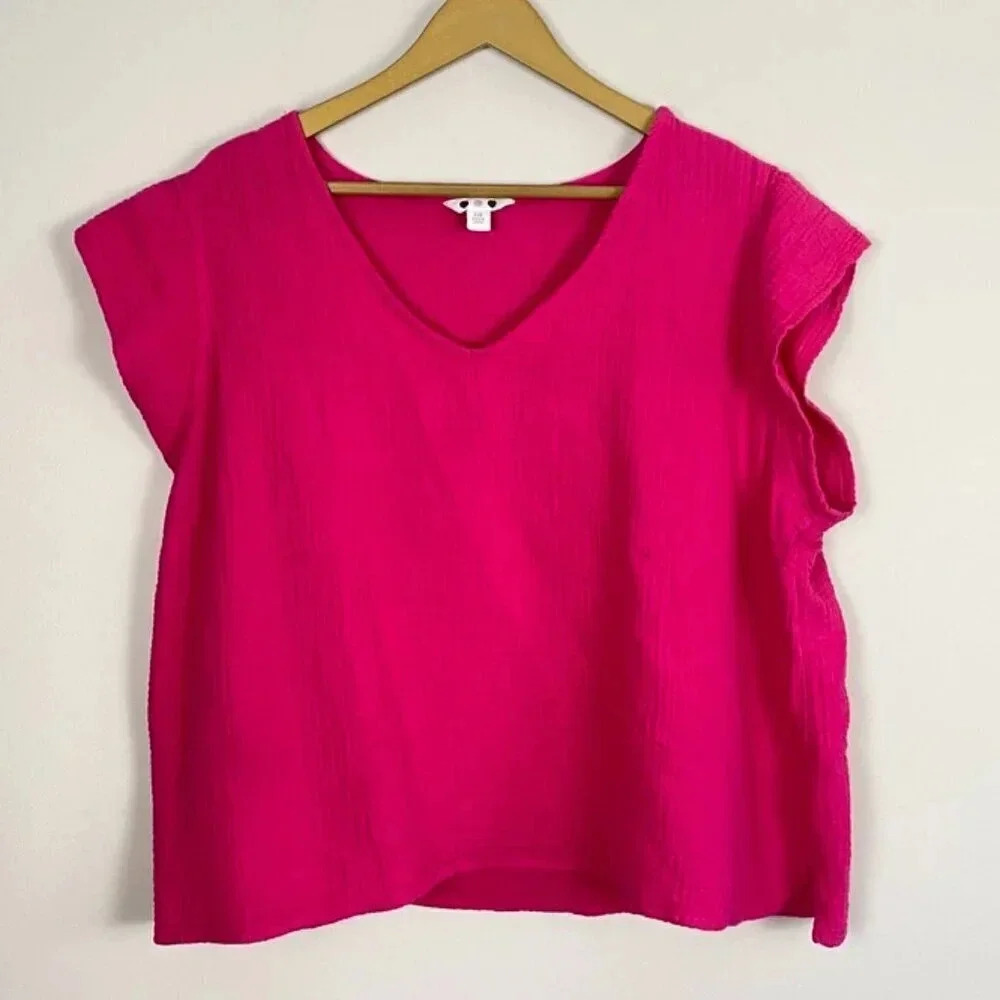 Three Dots Fuchsia Pink Gauze Top